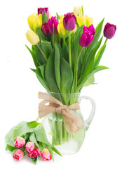 bouquet of  yellow and purple  tulip flowers