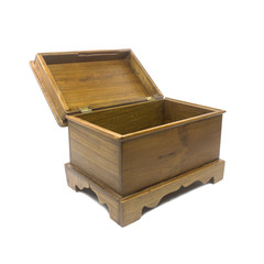 Empty wooden box try isolated on white background