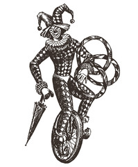 clown, circus, Joker on a white background. illustration. sketch © ~ Bitter ~