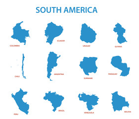 south america - vector maps of countries