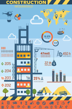 building and construction infographics, vector icons set, design