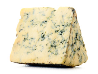 Piece of blue cheese isolated on white