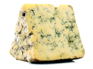 Piece of blue cheese isolated on white