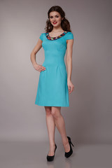 Fototapeta premium Sexy beauty business woman in fashion dress perfect slim body