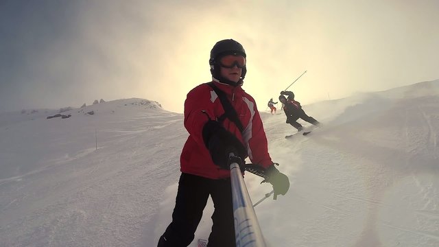 Freeride skier skiing 