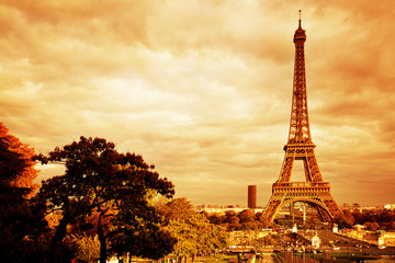 Fototapeta na wymiar Eiffel Tower in Paris, France. Vintage, retro