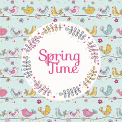 Fototapeta na wymiar Cute Birds Card - Spring Time - in vector