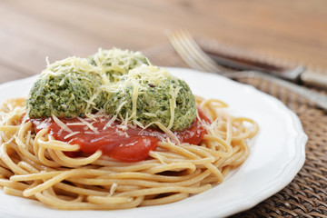 Pasta with chicken meatballs and sause