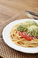 Pasta with chicken meatballs and sauce