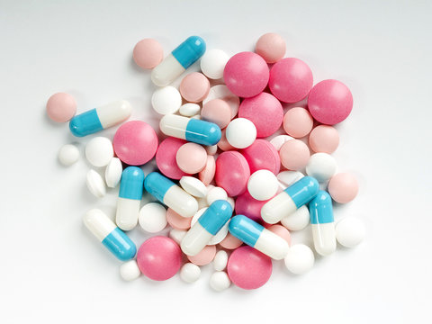 pills and capsules  on white background