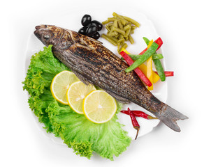 Grilled seabass with vegetables