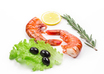 Boiled shrimps on plate.