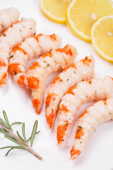 Boiled shrimps on plate.