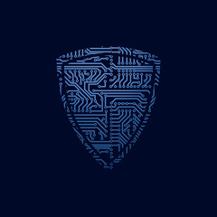 Data security icon. Circuit board shield