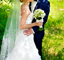 wedding couple and bouquet