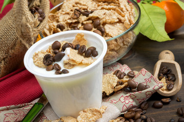 yogurt with cereal and coffee
