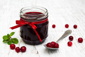 portion of cranberry jam with fresh fruits