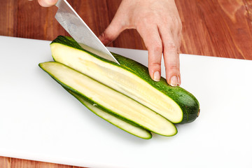 cutting zucchini