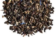 Dried Green Tea leaves isolated on a white background close up w