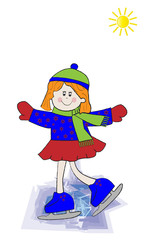 Niña patinado sobre hielo.