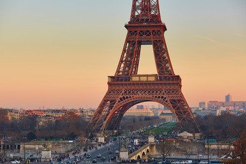 View of the Eiffel tower at sunset