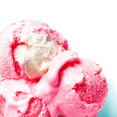 Strawberry Ice Cream isolated over white background. Macro. Beau