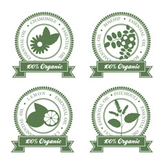 set of hollow green ribboned essential oil labels