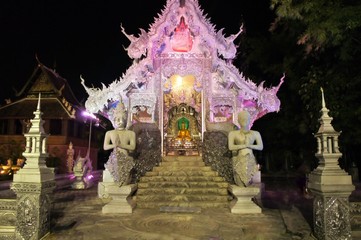 Illuminated Wat Sri Suphan Silver Temple in Chiang Mai, Thailand