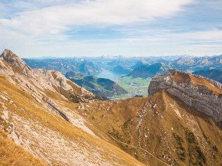 Panorama view of Lucerne lake and the Alps near Pilatus