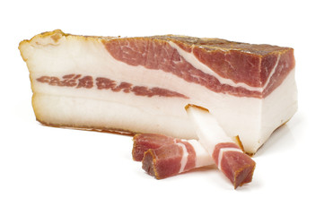 Smoked pork flitch isolated on the white background