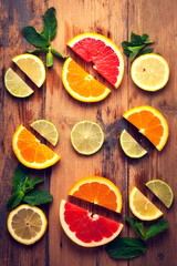 Set of sliced citrus fruits