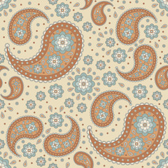 seamless background with paisley patterns in retro colors