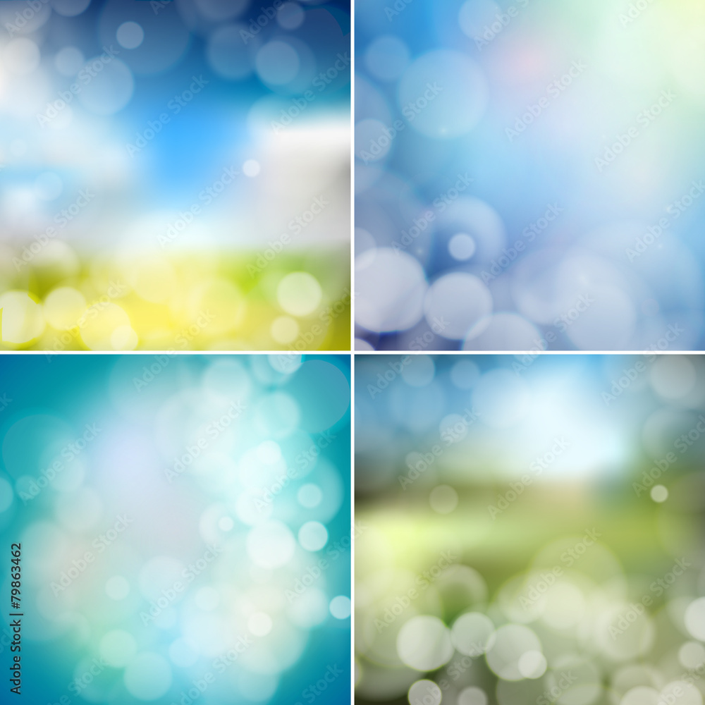 Poster big set of blurry backgrounds with bokeh effect. abstract vector