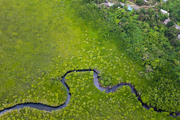 Aerial view with river
