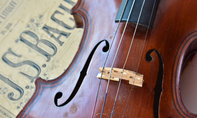 Naklejka premium German ancient violin and notes.