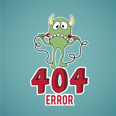 Error 404, sad monster disconnect cables,blue color backgrond