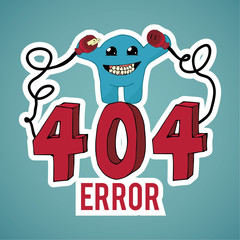 Error 404, evil monster disconnect cables over blue color backgr