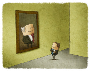 Businessman admiring portrait of his successor