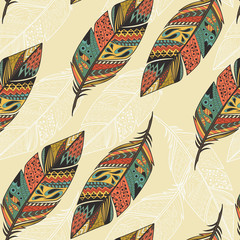 Seamless pattern with vintage tribal ethnic hand drawn colorful