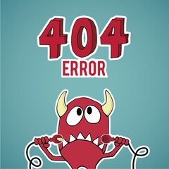 Error 404, monster looking up with disconnected cables on blue c