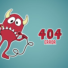 Error 404, red monster offset with disconnected cables on blue c