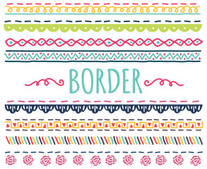 set of colorful hand drawn border