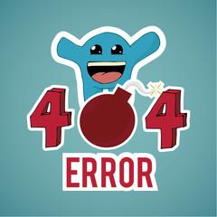 Error 404,happy  monster and explosive text  on blue color backg