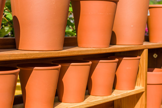 Row of clay or terracotta pots