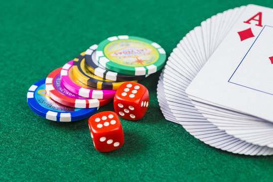 Cards, dice and poker chips