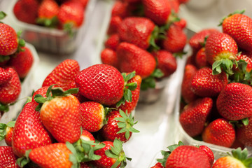 Red strawberries at a market stall, La Boqueria Market