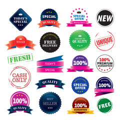 Set of color vector stickers and ribbons