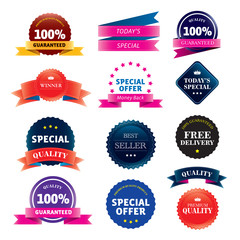 Set of color vector stickers and ribbons