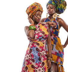 Fototapeta na wymiar African female models posing in dresses.