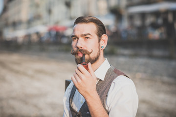 handsome big moustache hipster man